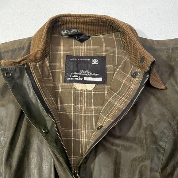 BRITTON Burghley Olive Wax Jacket We’ll Worn Distressed Size Large - Picture 5 of 13